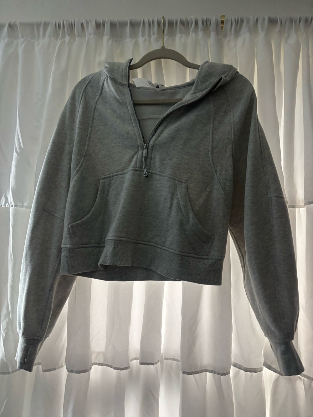 lululemon athletica Light Gray Cropped Half-Zip Hoodie